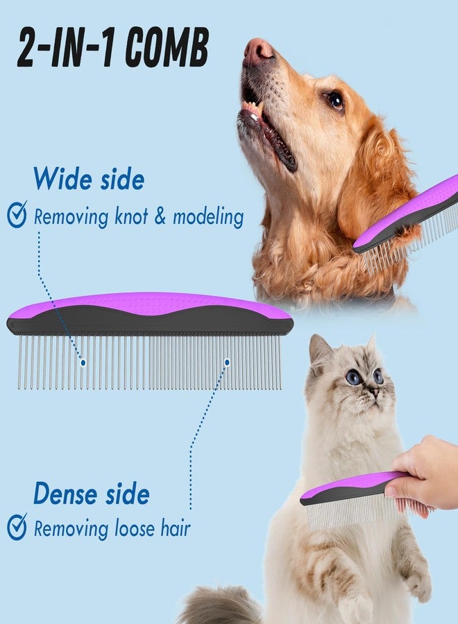 Docrok Pet Grooming Brush and Metal Comb Combo - Undercoat Rake for Dematting and Deshedding Long Matted Haired Dogs and Cats, Purple - Image 3